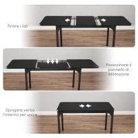 Tavolo Allungabile 4-6 Posti Espandibile da 120-160 cm con Gambe in Acciaio, Nero