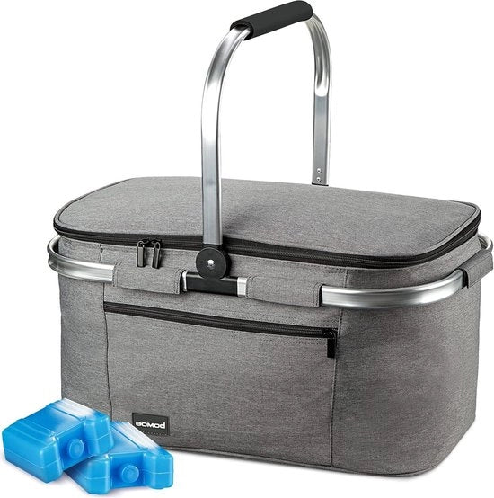 Borsa portacooler pieghevole per picnic - 47x27x26cm - 32 litri con 2 pacchi freddi - contenitore per barbecue o spesa - grande capacità - contenitore isolato per il freddo
