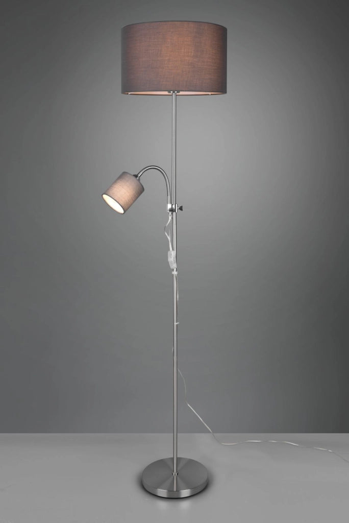 OWEN PIANTANA METALLO ACCIAIO SATINATO CON LAMPADA LETTURA E 2 PARALUMI ATTACCO E14-E27 CON ACCENSIONI SEPARATE D. 36CM ALTEZZA 160CM