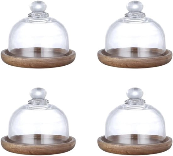 Piatto di Servizio per Torta con Coperchio Mini Vaso di Vetro per Dessert e Cupcake - Copertura per Formaggi e Cibi - Matrimoni e Compleanni - 4pz, 10.5 x 9.5cm