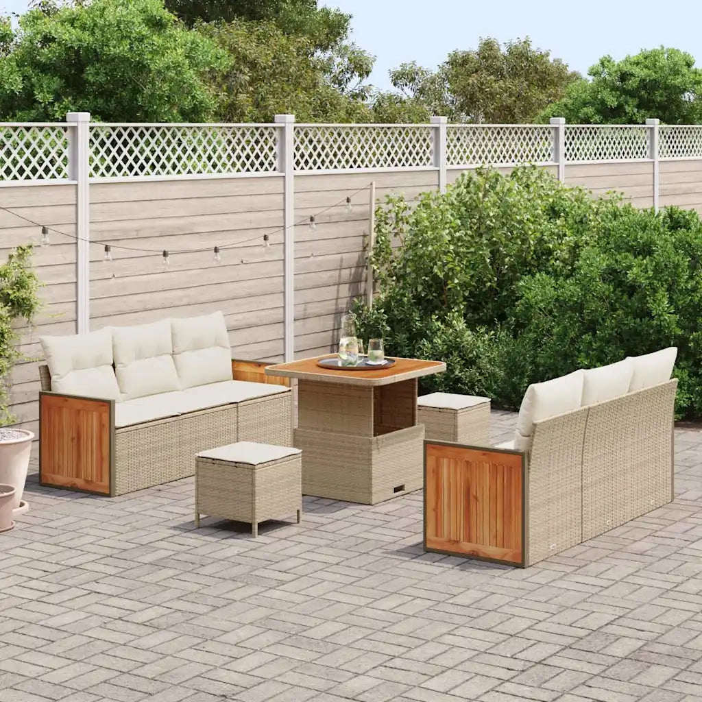 Set Divano da Giardino con cuscino 9 pcs Beige e Crema