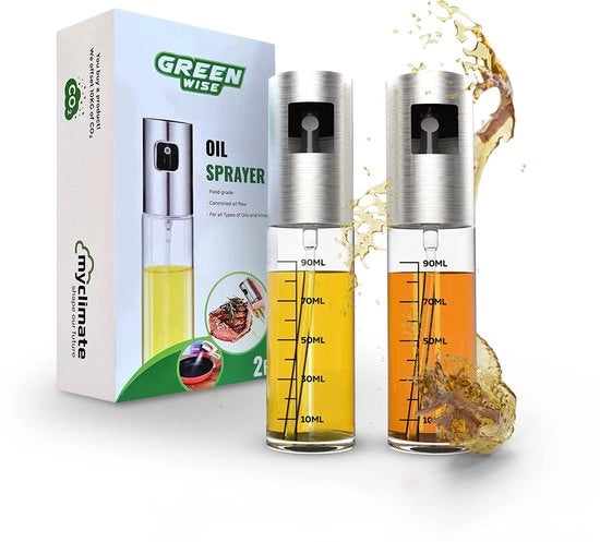 Set di aspirapolvere per olio e aceto - Fusto di aspirapolvere in vetro con bocchetta in acciaio inossidabile - Aspirapolvere per olio con nebbia fine - Cucina Aid per cucinare, cuocere, insalate, grigliare (2 x 100 ml)