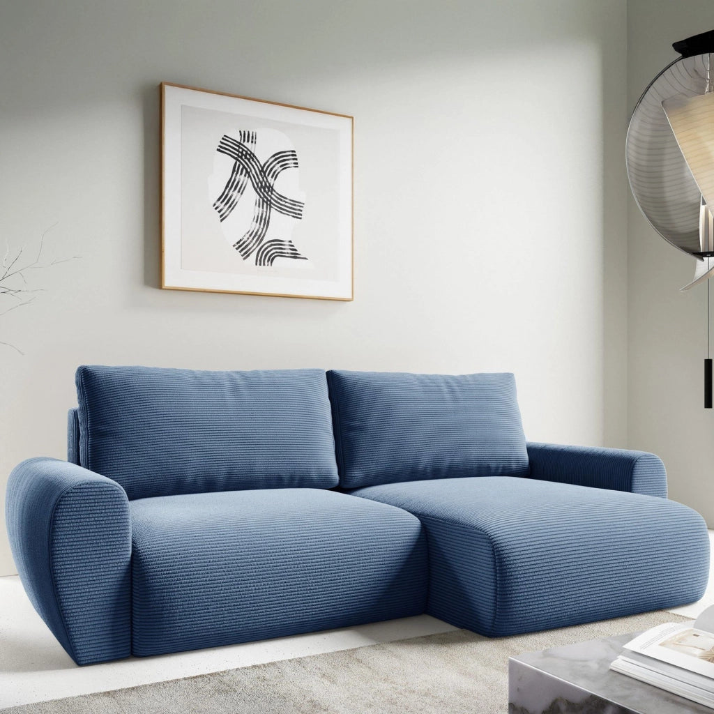 Paullo, Divano Letto con Penisola Contenitore, 253x153 cm blu