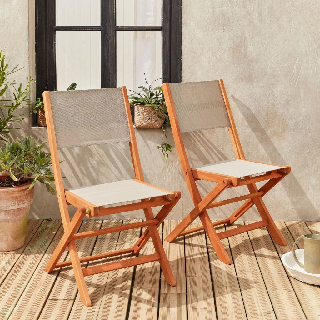 Set 2 sedie da giardino pieghevoli in legno, grigio bruno