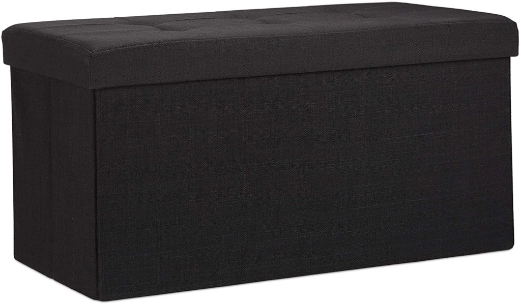 Panca sgabello pouf contenitore pieghevole poggiapiedi 76 cm lino nero 13_0002337