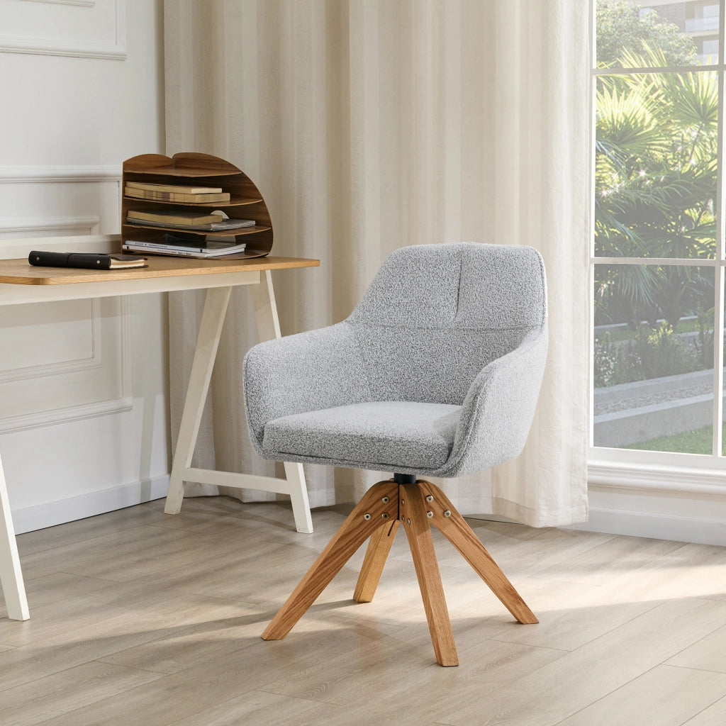 SEDIA Girevole 82 cm in Tessuto Grigio e Legno Massello Set da 2 pezzi