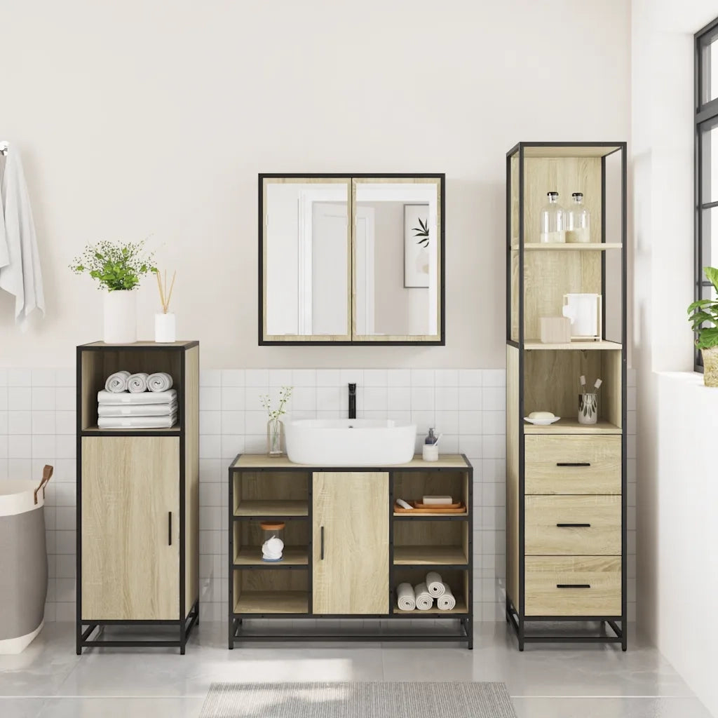 Set Mobili da Bagno 3 pz Rovere Sonoma in Legno Multistrato 3301151
