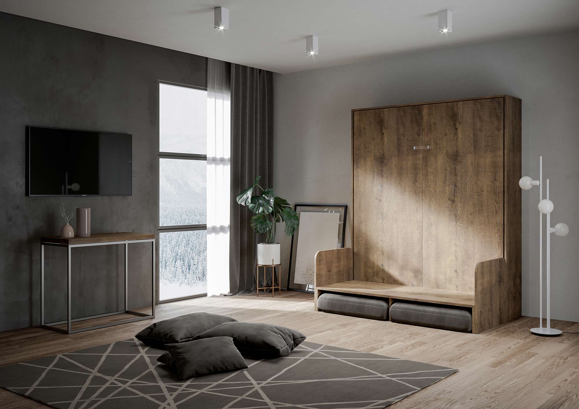 Letto Matrimoniale a Scomparsa Salvaspazio con Sofà Kentaro H210 cm Marrone