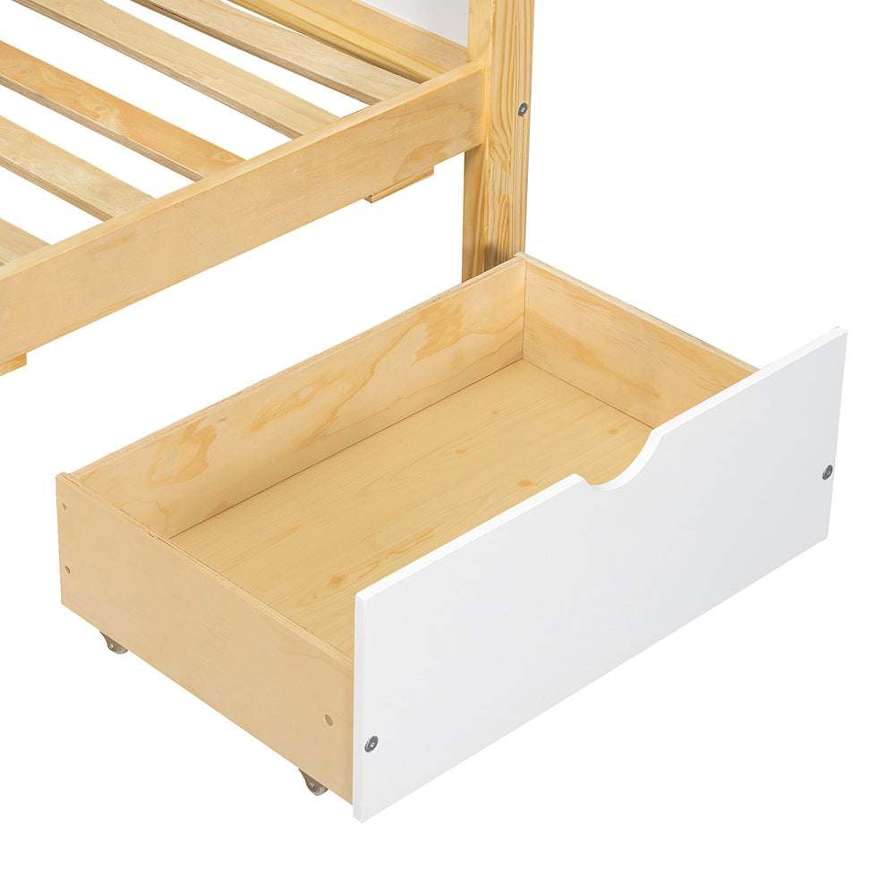 Letto a castello-Xylo-90x200+120x200cm, 3 cassetti, libreria 2m