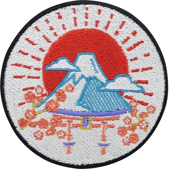 Patch di Berg Fuji a Stampa Raffigurante Sole e Fiori di Ciliegio