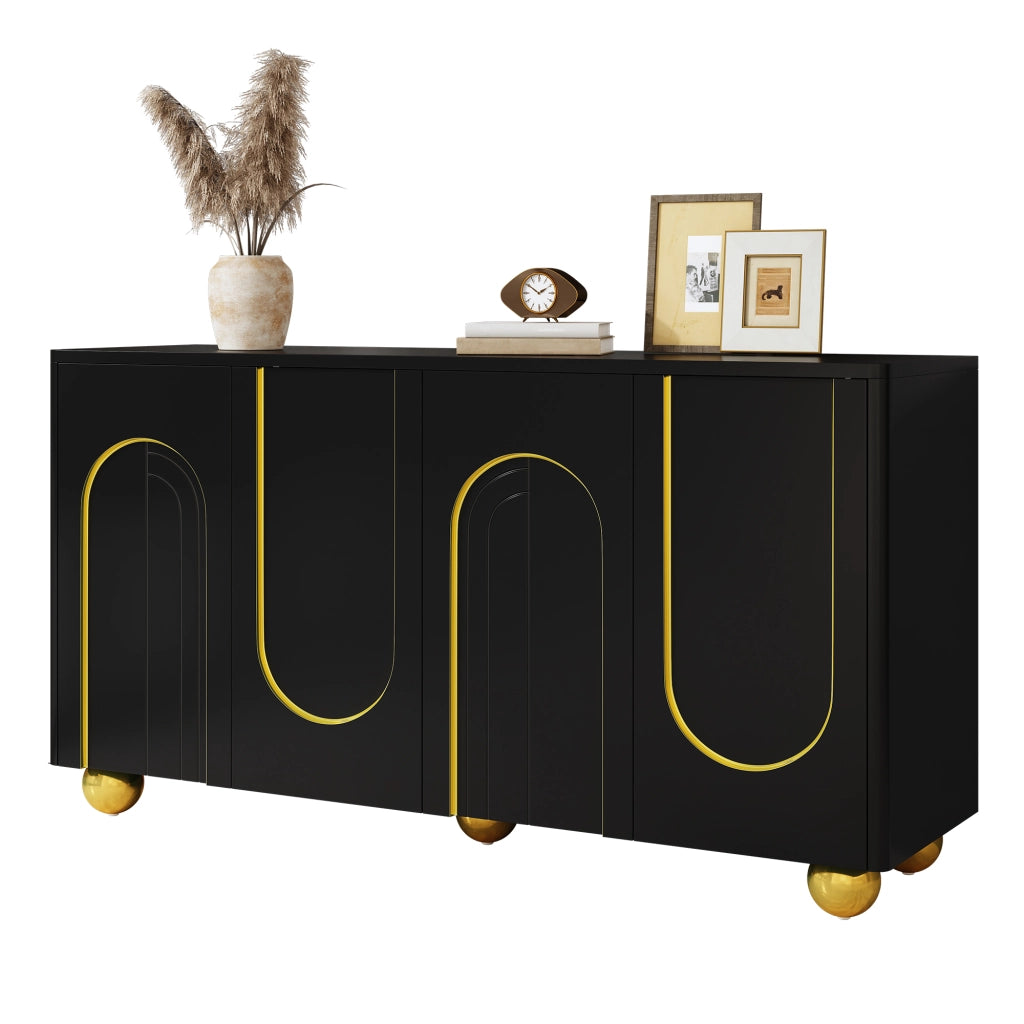 Credenza con 4 ante e ripiani; per soggiorno; in MDF e truciolare; 140×40×74 cm; nera