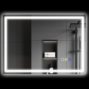 Specchio Bagno da Parete LED Antiappannamento 50x70 cm Speaker Bluetooth e Pulsanti Touch in Vetro Temperato