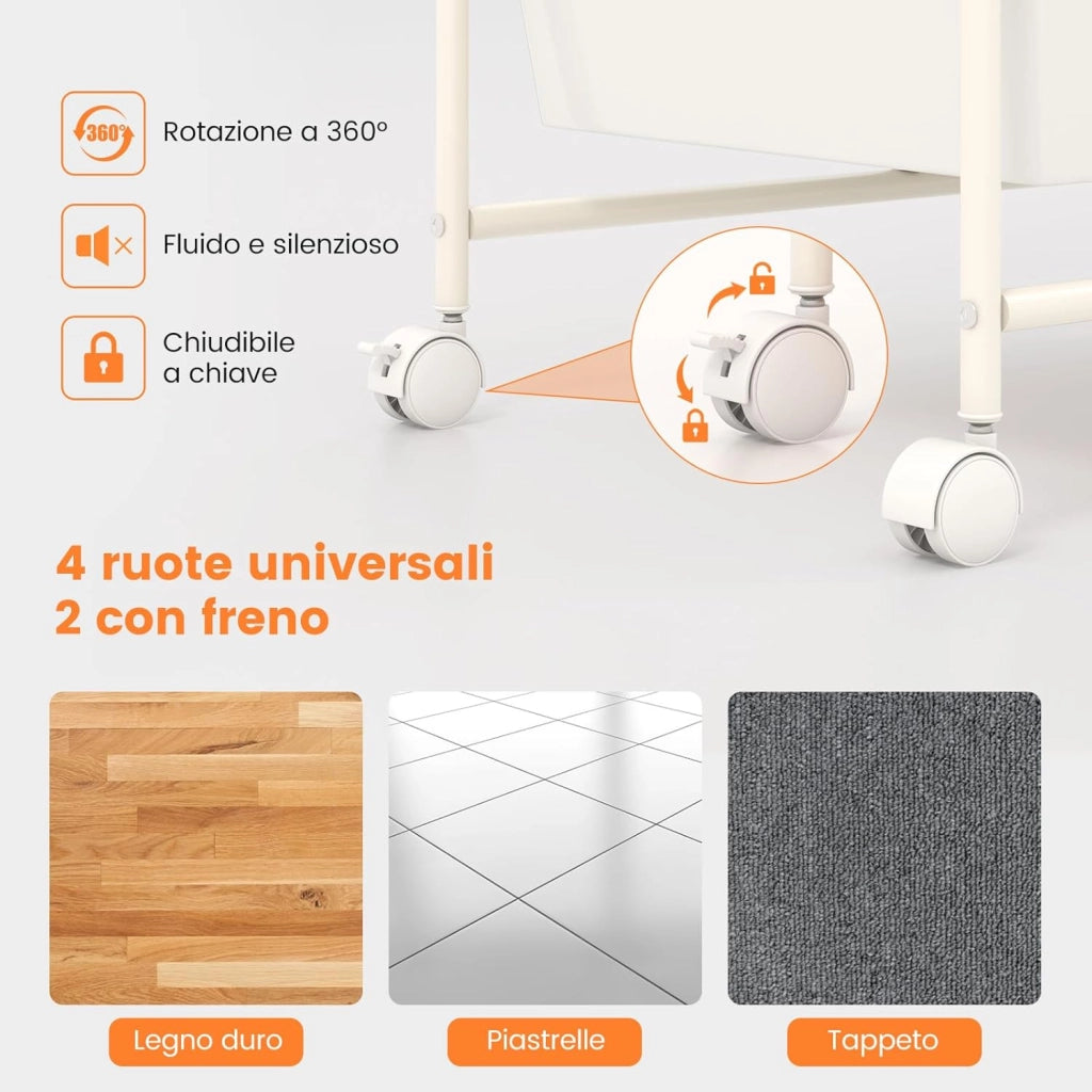 Carrello con 15 Cassetti Impilabili, Carrello di Stoccaggio con Ruote, Carello Portaoggetti per Casa e Ufficio, 62,5 x 37 x 87 cm (Bianco)
