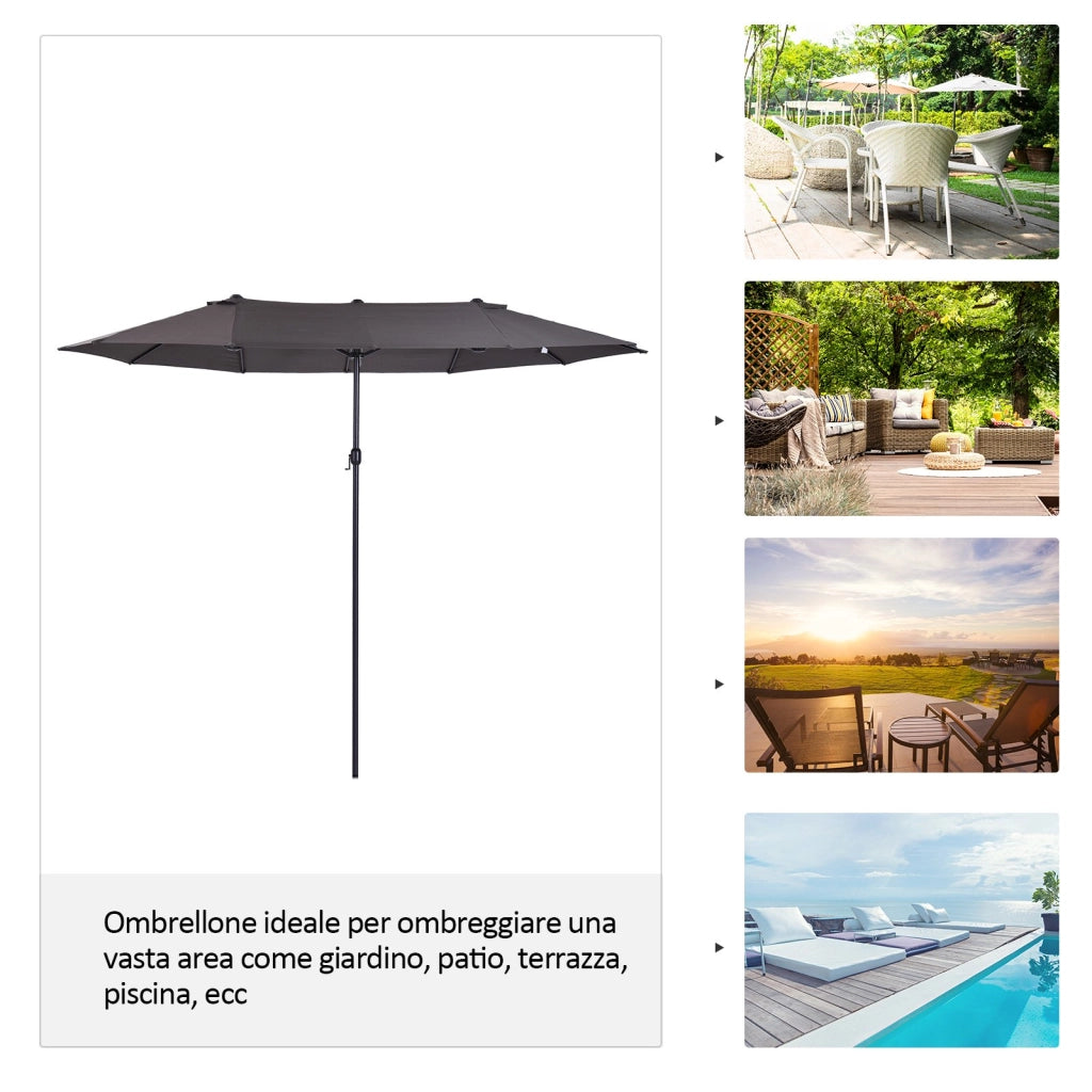 EasyComfort Ombrellone Doppio da Giardino 4.6x2.7 m a 12 Stecche con Prese d'Aria e Manovella, Ombrellone per Esterni in Acciaio e Poliestere, Anti UV, Grigio