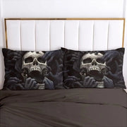 Set da letto, 2 pezzi, con chiusura a cerniera, gotico, tema teschio, copriletto 135 x 200 cm, cuscino 80 x 80 cm