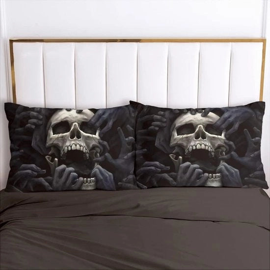 Set da letto, 2 pezzi, con chiusura a cerniera, gotico, tema teschio, copriletto 135 x 200 cm, cuscino 80 x 80 cm