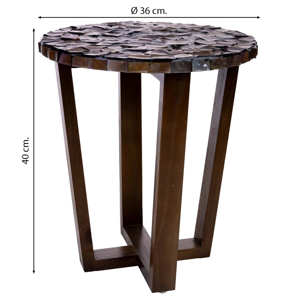 Tavolino in legno e madreperla marrone d36x40h cm