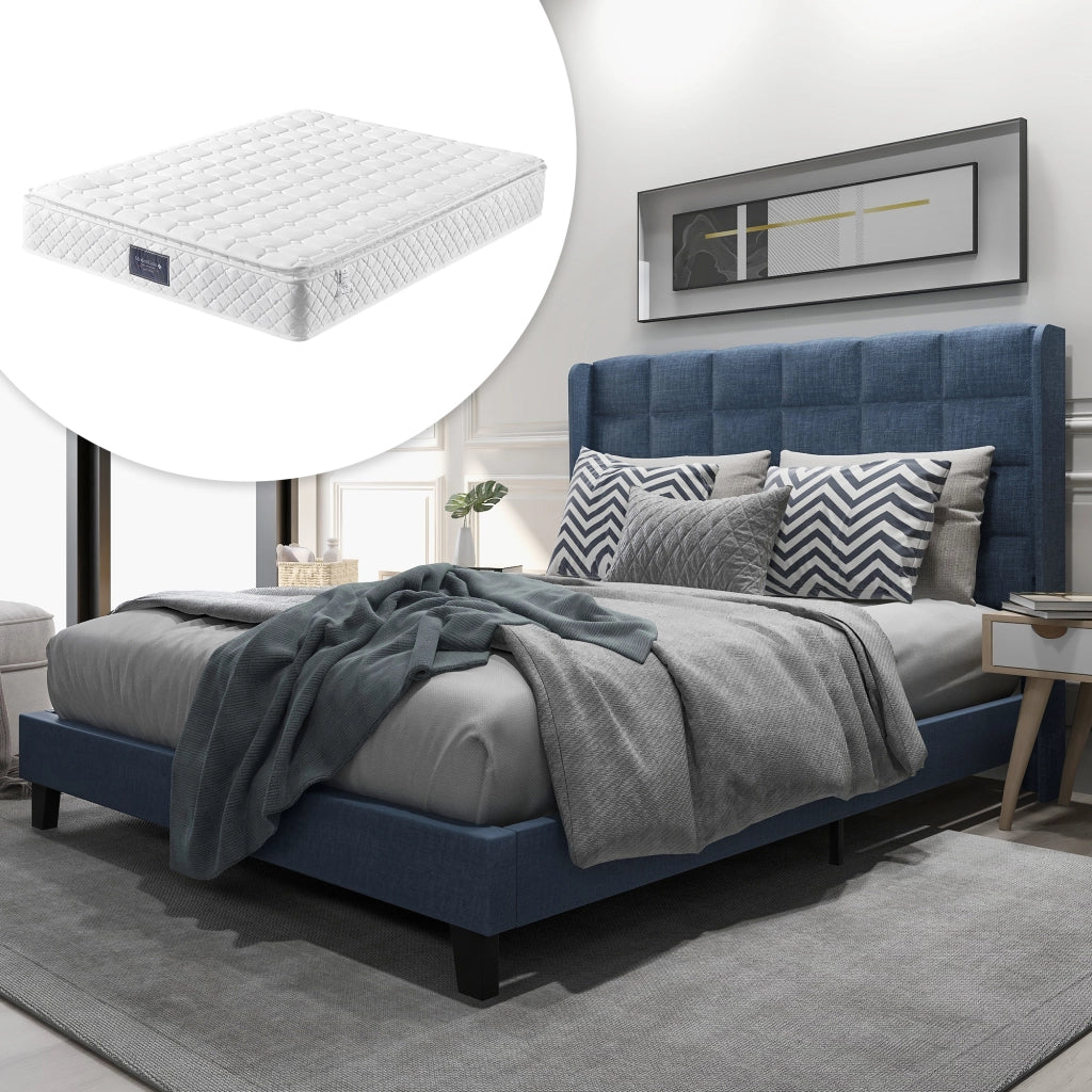 letto imbottito lino blu 140x200 cm