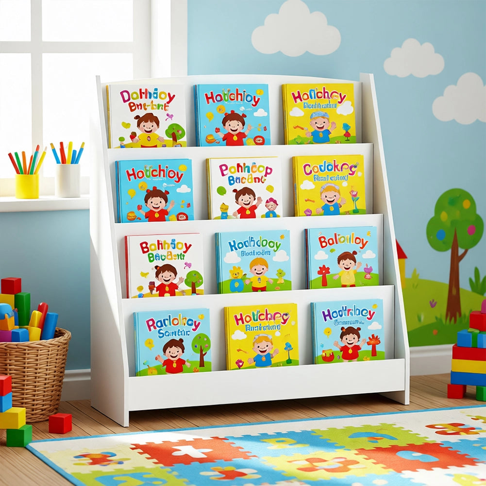 Libreria Montessoriana Bianco in Legno Scaffale Porta Libri per Bambini 80x30x88cm