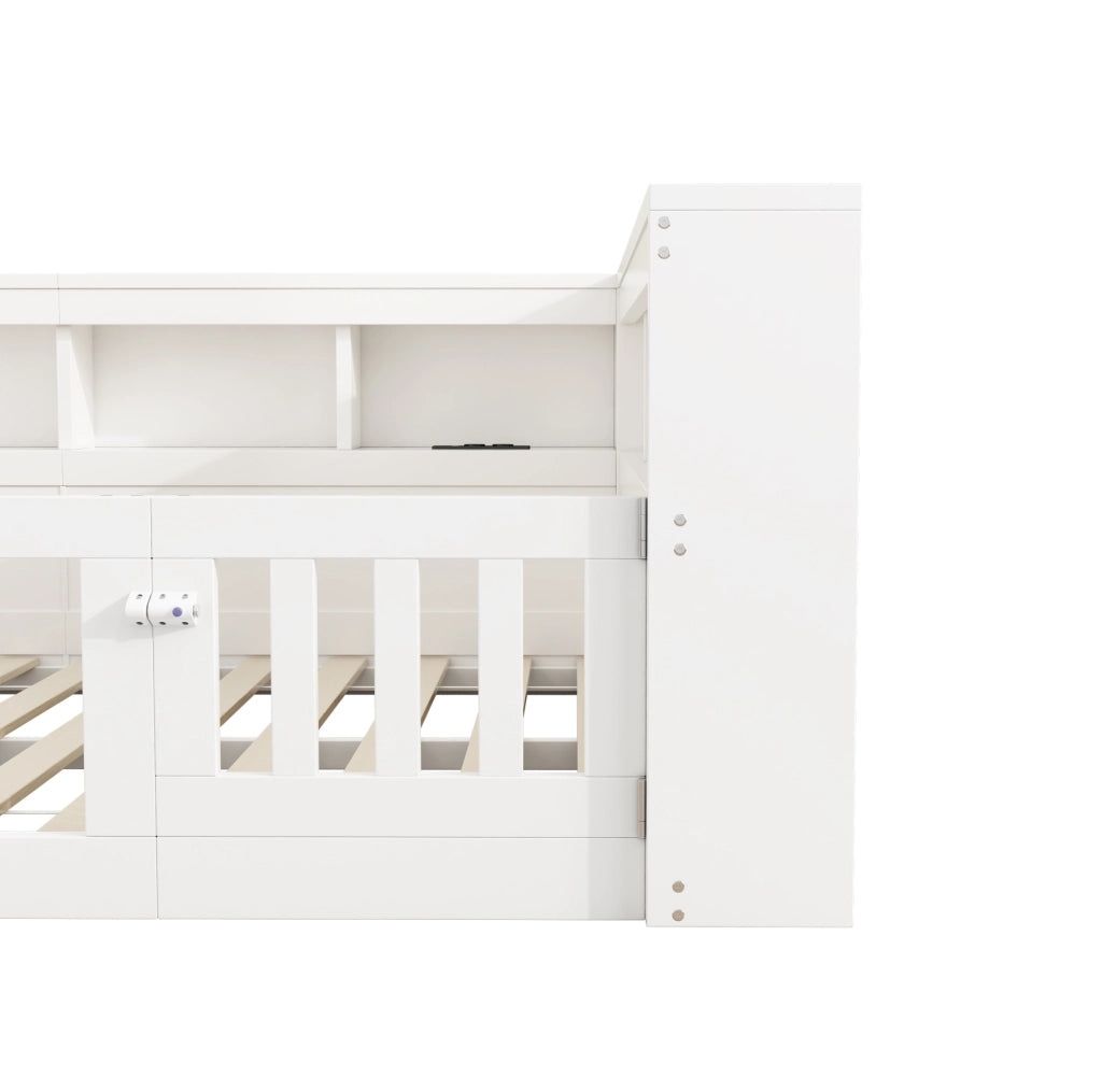 LETTO 140x190 cm in truciolare e MDF bianco con prese USB