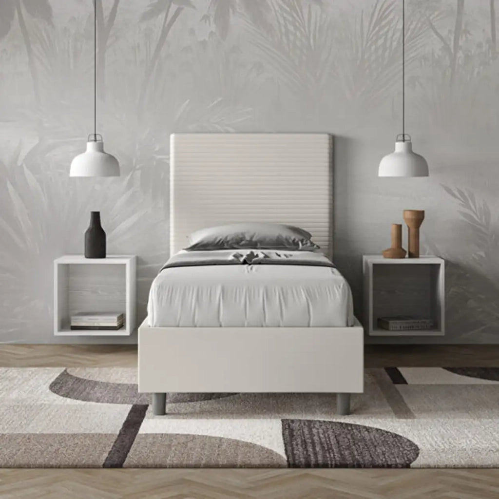 Letto singolo senza rete imbottito 80x200 similpelle bianco Focus