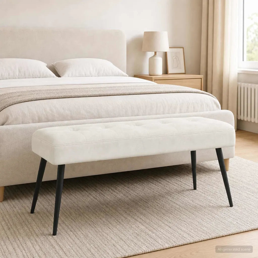 Panchina con bottoni imbottiti Crema 110 x 40 x 46 cm Velluto 42038537