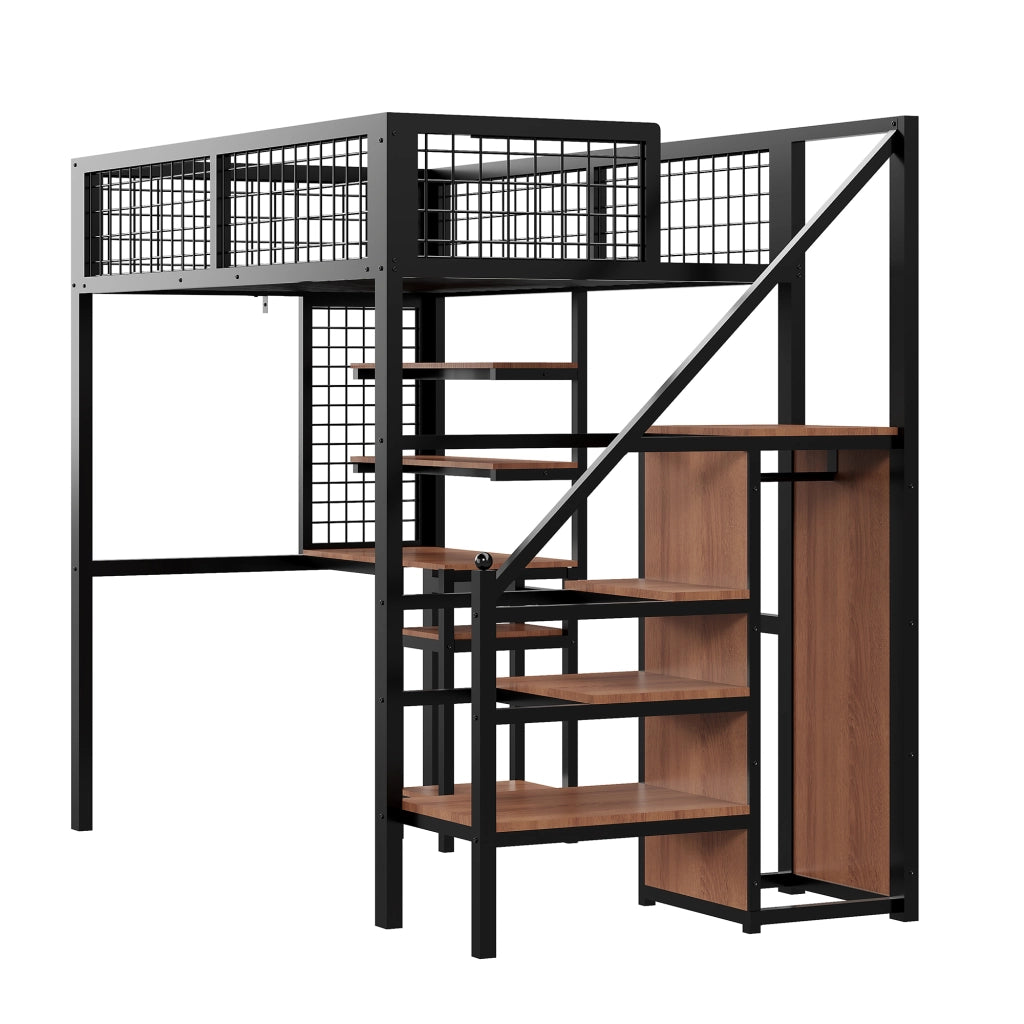 Letto a soppalco 90x200 cm con scrivania; armadio e scala di sicurezza nero