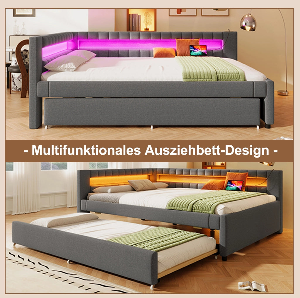 Letto da giorno 140x200 cm con letto estraibile, LED e USB-C