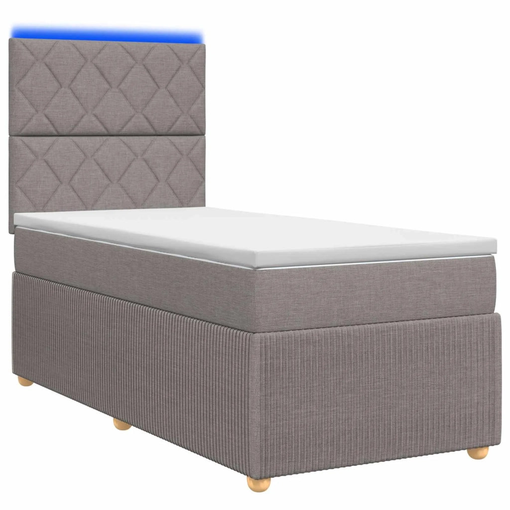 Letto Box Spring LED con Materasso Tortora 90 x 200 cm Tessuto 3455780