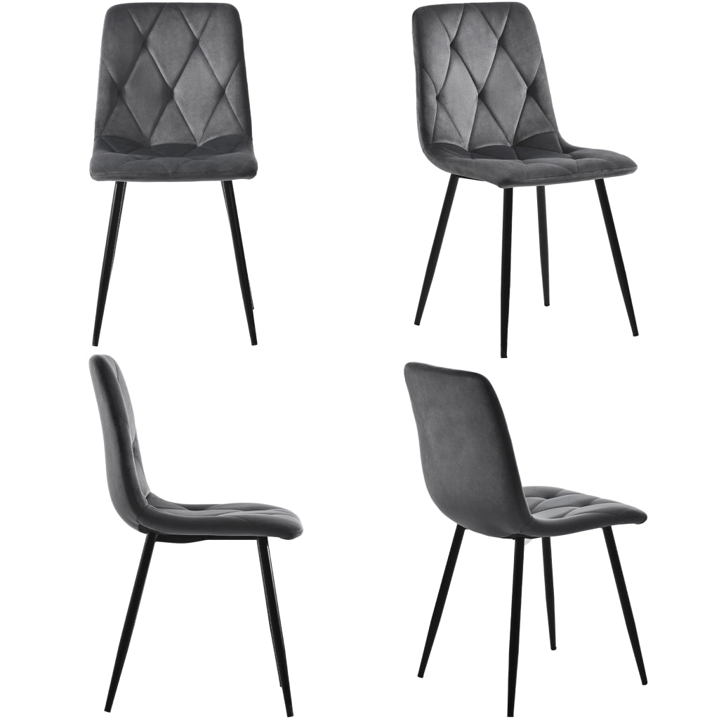 Tavolo da pranzo per 4 persone con 4 sedie, piano rettangolare, stile moderno, in MDF, grigio, 117 × 68 × 75 cm