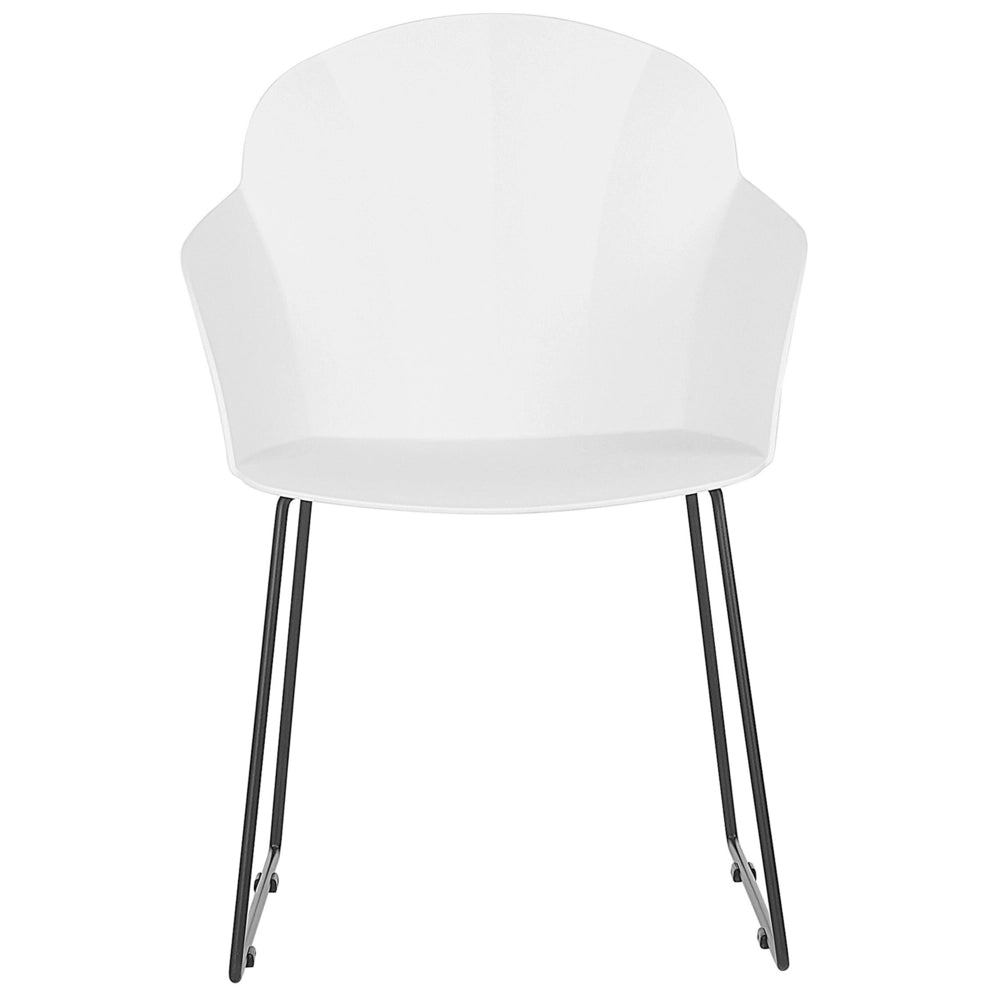 Set di 2 sedie da pranzo in materiale sintetico bianco gambe in metallo Nero con schienale sagomato per soggiorno moderno