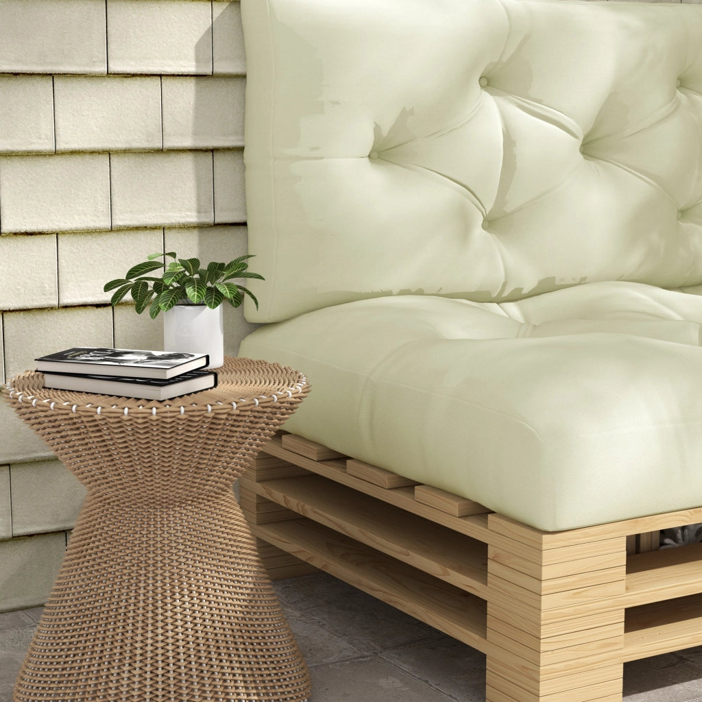 Set 2 Pezzi Cuscini da Giardino per Divani e Pallet in Poliestere con Imbottitura Spessa. Crema