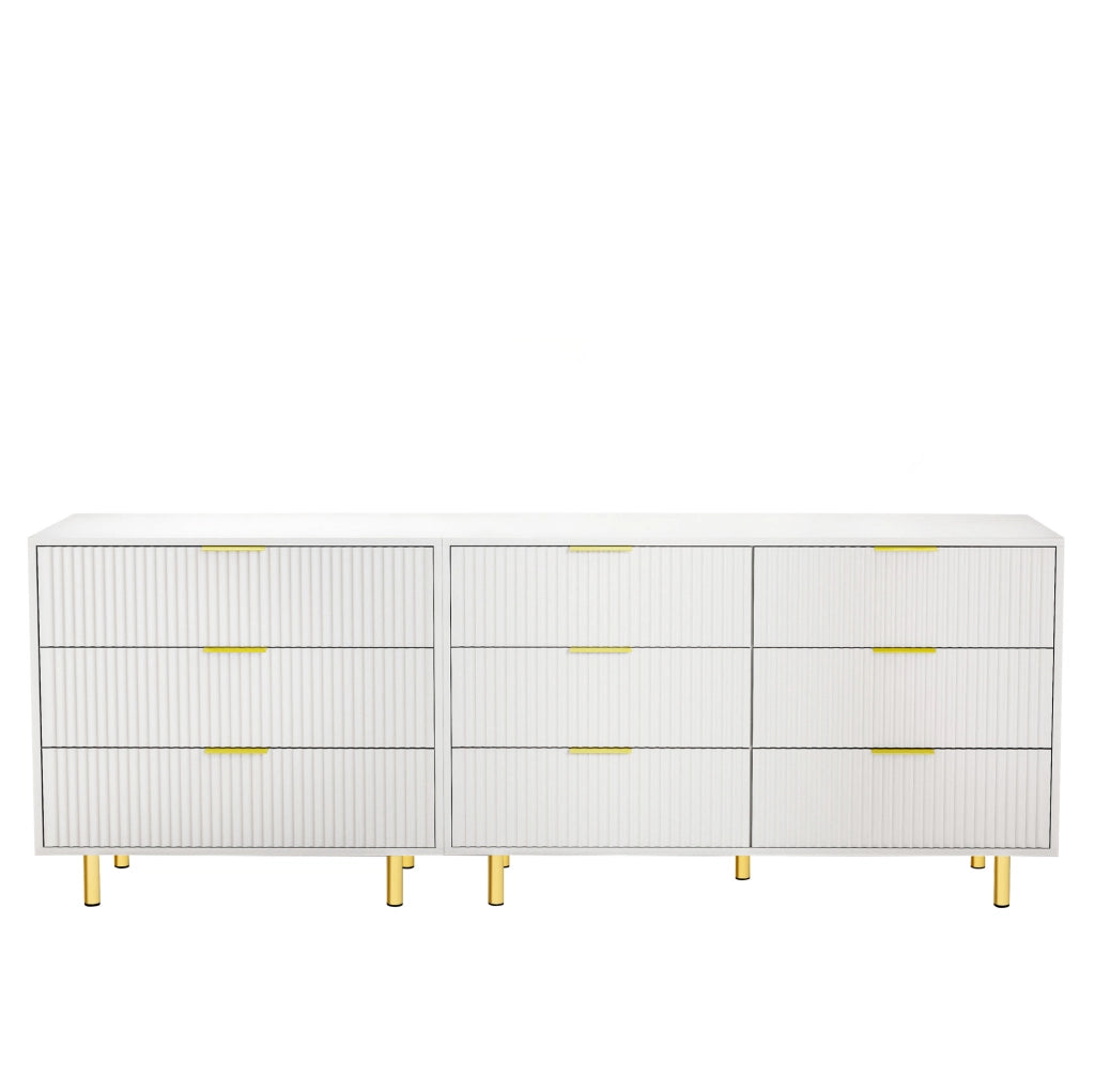 Set di mobili contenitori modulari con 9 cassetti in MDF bianco e oro