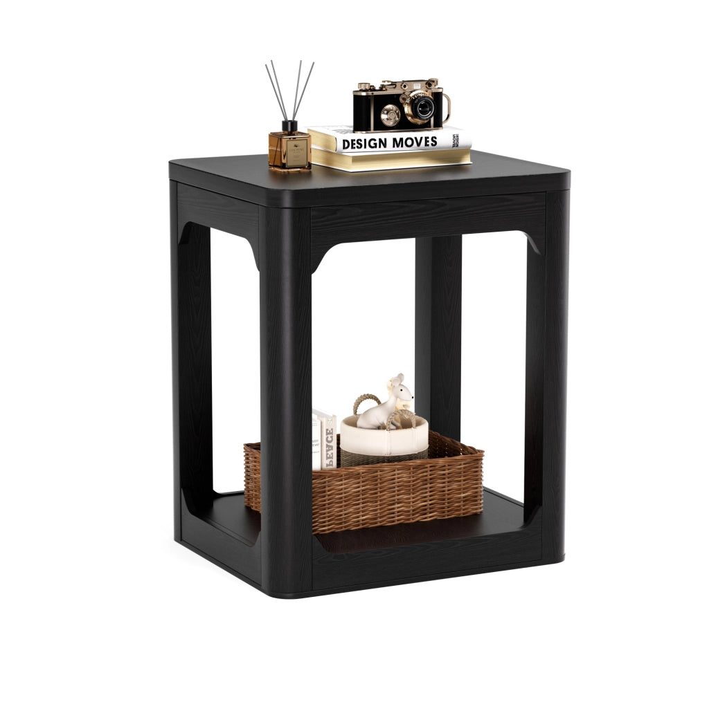 Set 2 tavolini da salotto a 2 ripiani in MDF nero HOMVRA