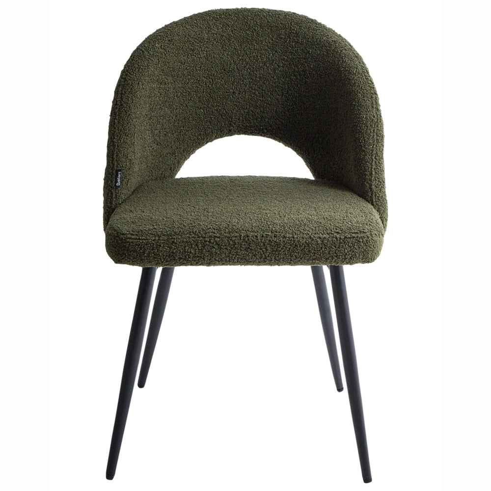 Set di 2 sedie da pranzo in tessuto bouclè verde scuro braccioli schienale intagliato gambe in metallo moderna industriale