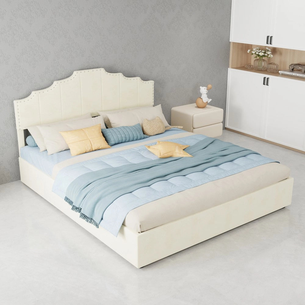 Letto Contenitore Imbottito con Materasso ¨C MINIMAL ¨C Velluto Beige 160x200