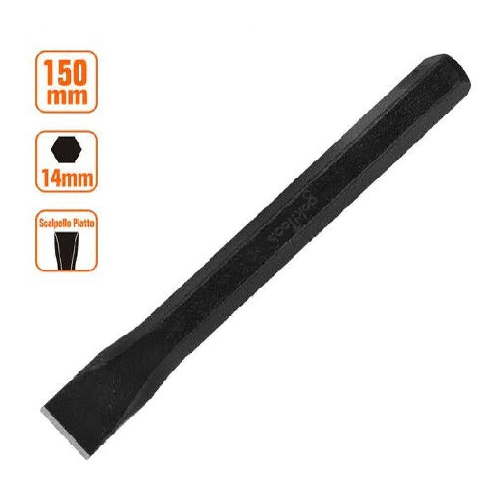 Trade Shop - Scalpello Piatto Attacco Esagonale In Acciaio 150x14mm Utilizzo Su Pietra 57014 -