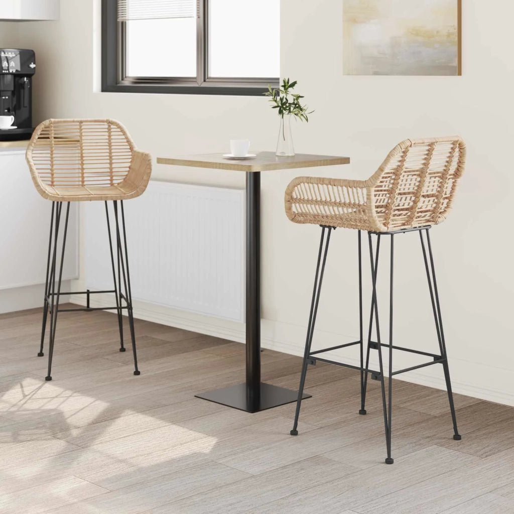 Sedia da Bar 2 pcs Naturale 55 x 52 x 105 cm Rattan e Ferro 42011553
