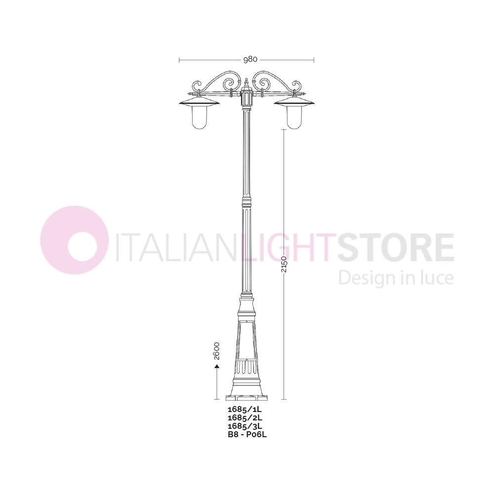 KAIROS ANTRACITE Lampione h.260 a 3 Luci da Esterno Giardino con piattini d.30