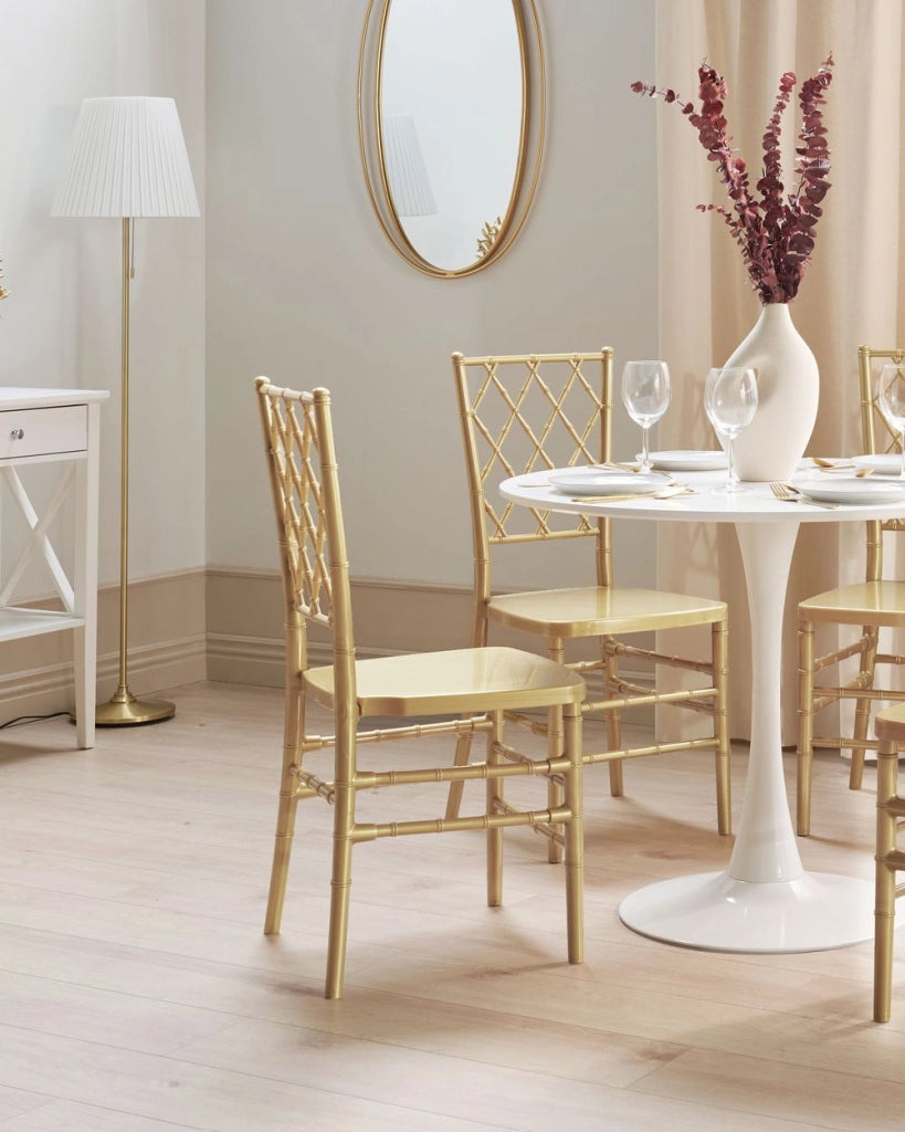 Set di 2 sedie da pranzo oro con schienale a doghe sintetico senza braccioli dal design moderno vintage