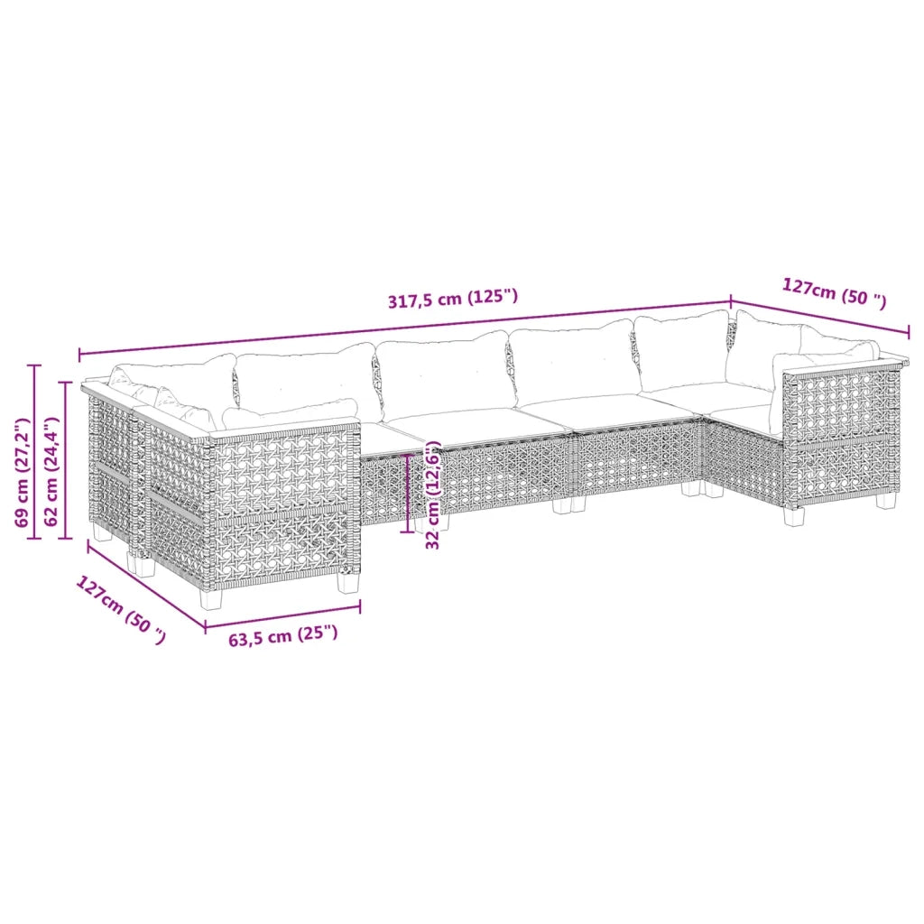 Set Divani da Giardino con Cuscini 7pz Nero Polyrattan