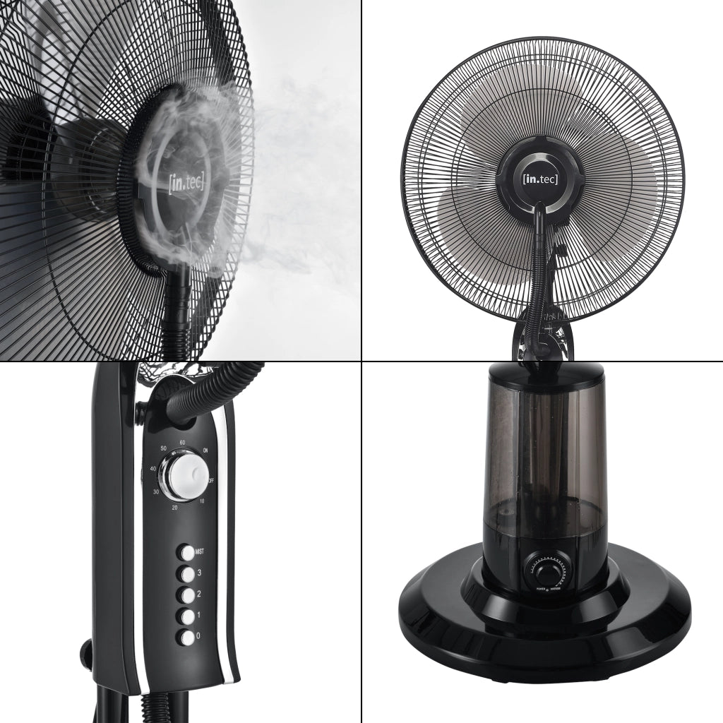 Ventilatore a Piantana con Nebulizzatore Regolabile - 3 Velocitá, Modalitá Oscillazione, Testa Inclinabile - Motore 75W Timer a 60 min. - Nero