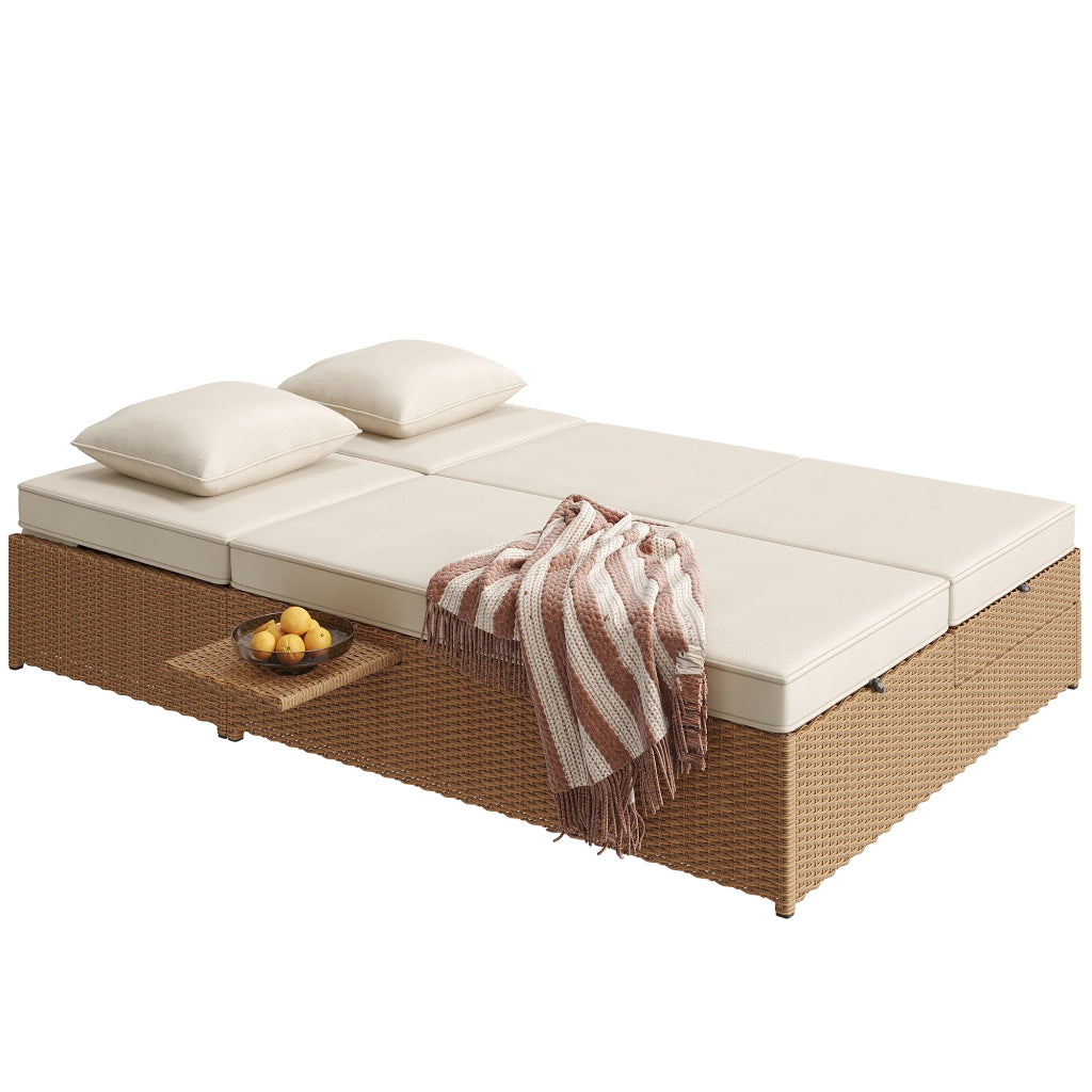Lettino da Giardino Pieghevole Doppio in Rattan con Cuscino ¨C MINIMAL ¨C Bianco
