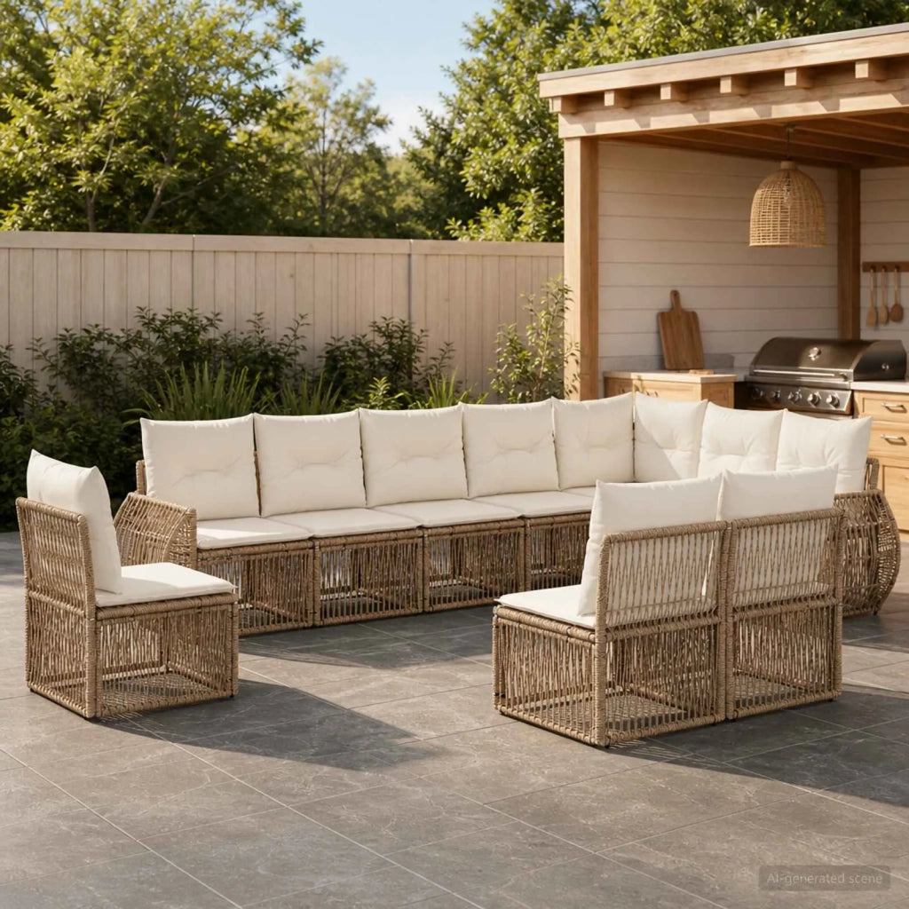 Set Divano da Giardino 10 pz Beige e Bianco Crema polyrattan 3435447