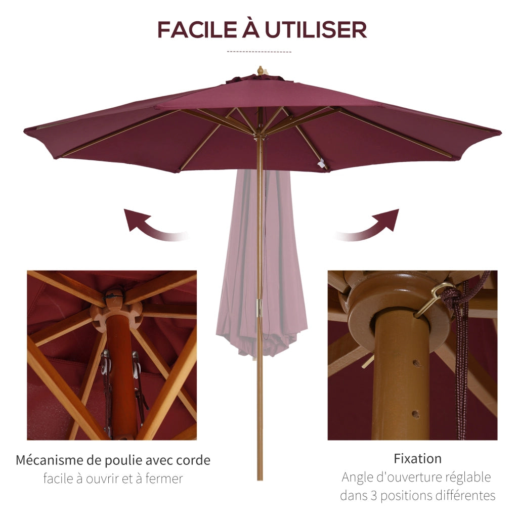 Ombrellone da giardino ¨C zephmum ¨C 2 posti, doppio tetto, in legno e poliestere, rosso, ? 3x2.5 m