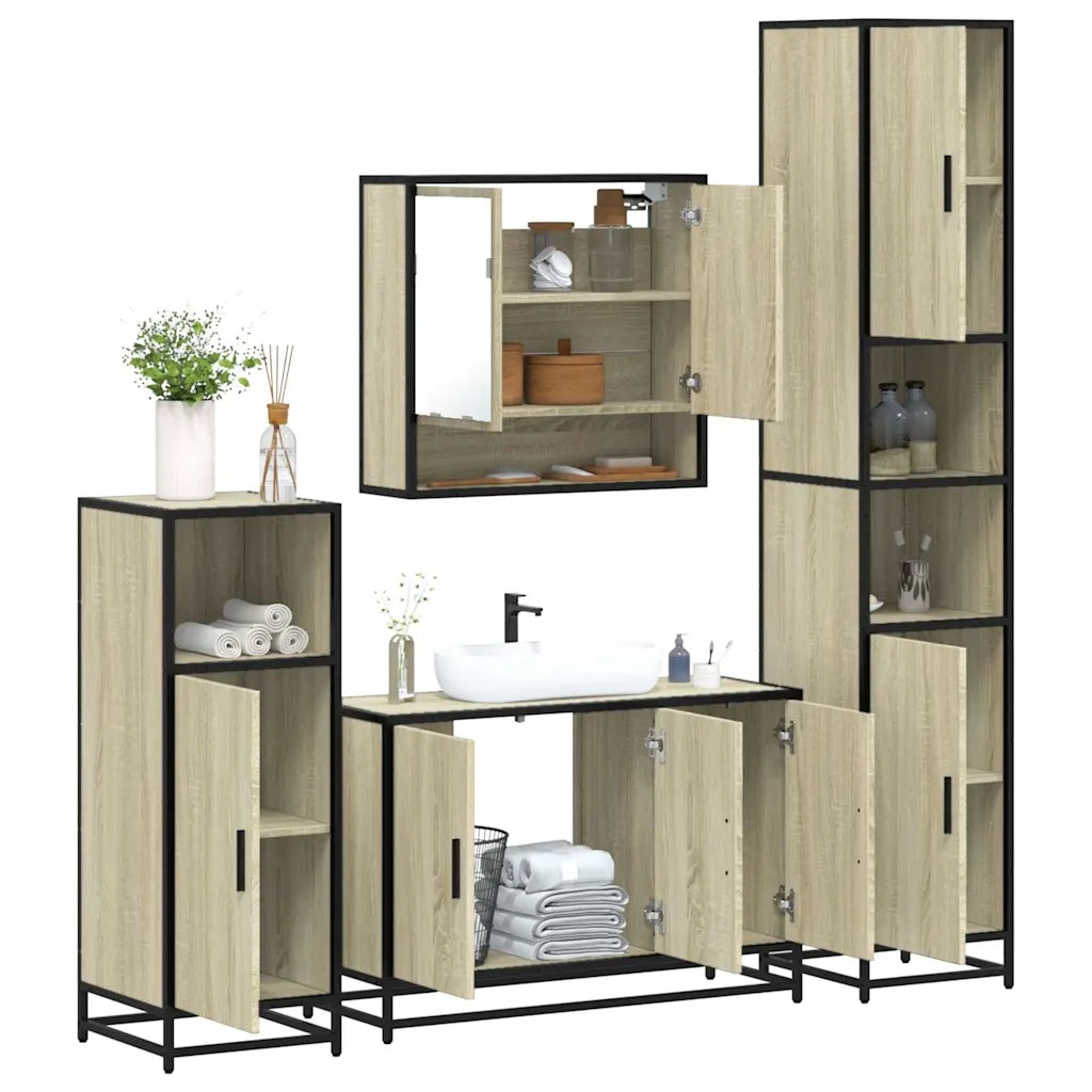 Set Mobili da Bagno 4 pz Rovere Sonoma in Legno Multistrato