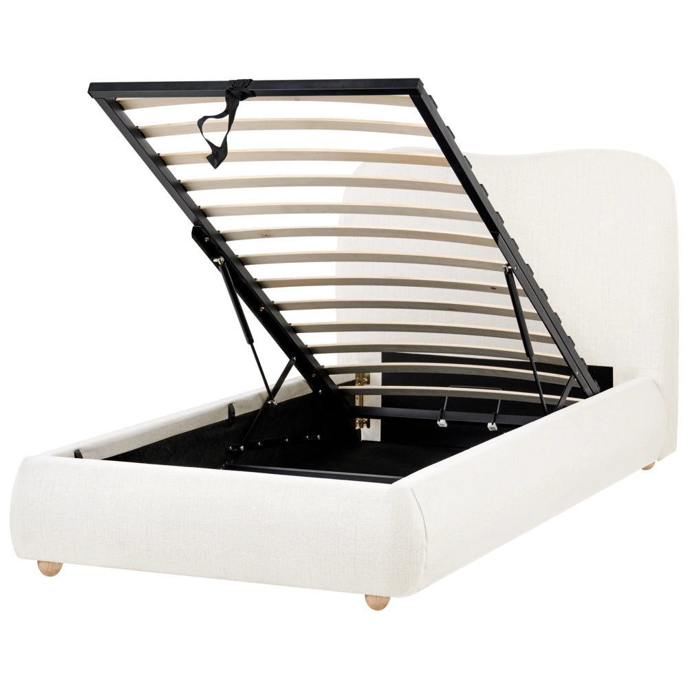 Letto con contenitore in tessuto bianco sporco 90 x 200 cm design moderno e minimalista