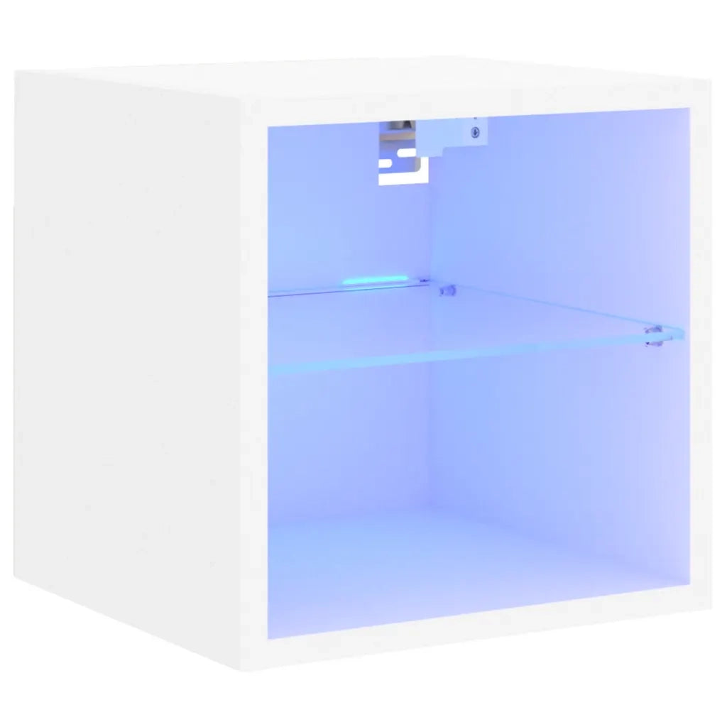 Mobile TV a Parete con Luci LED-Mobile TV a Muro Bianco 30x28,5x30 cm