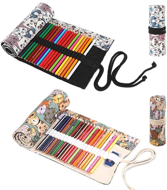 Set di due matite a pastello in rilievo su tela da 36 gatti, con fodera di protezione, per matite a pastello acqua-resistenti, per pastelli e matite a colori