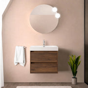 Mobile bagno sospeso 70 cm noce maya con due cassetti e lavabo in resina Gaya